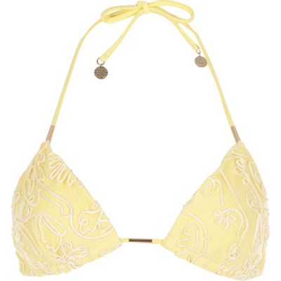 Yellow moulded triangle string bikini top